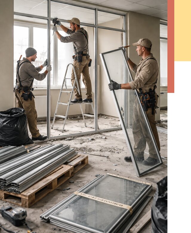 Демонтаж алюминиевых перегородок в Шадринске от 4343 руб. — быстро и недорого | ОТДЕЛОЧНИК-Шдр