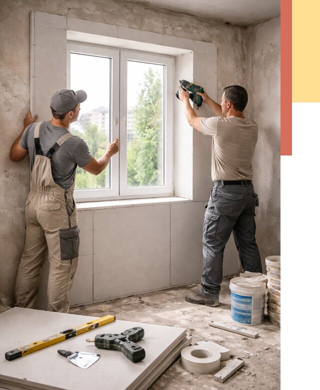 Монтаж откосов из гипсокартона в Шадринске от 4653 руб. под ключ | ОТДЕЛОЧНИК-Шдр