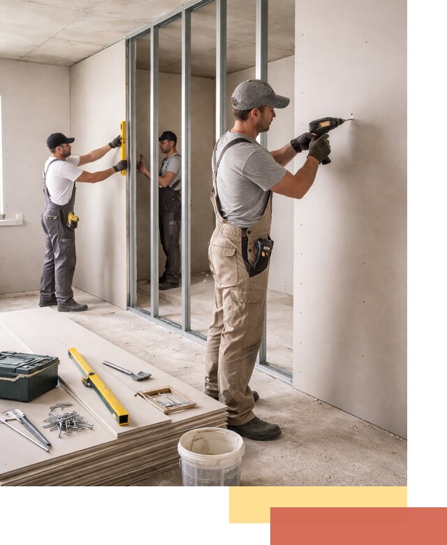 Однослойная перегородка из гипсокартона в Шадринске под ключ, монтаж и отделка