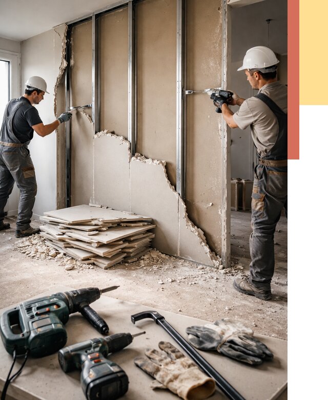 Демонтаж перегородки из гипсокартона в Шадринске от 1241 руб. быстро и недорого | ОТДЕЛОЧНИК-Шдр