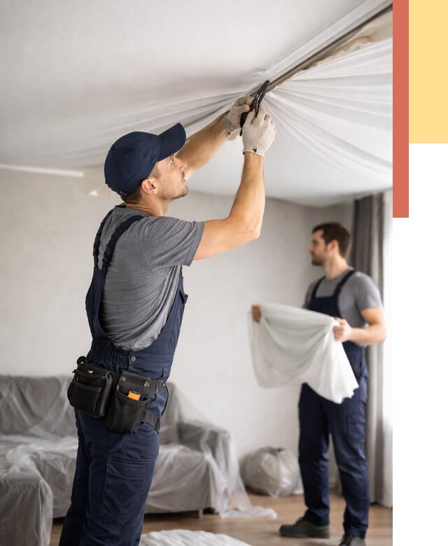 Демонтаж натяжного потолка в Шадринске от 4653 руб. — снятие и разбор под ключ | ОТДЕЛОЧНИК-Шдр