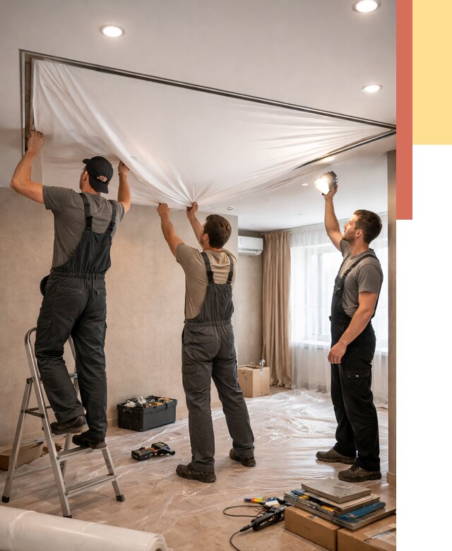 Монтаж ПВХ натяжного потолка в Шадринске от 3619 руб. под ключ | ОТДЕЛОЧНИК-Шдр