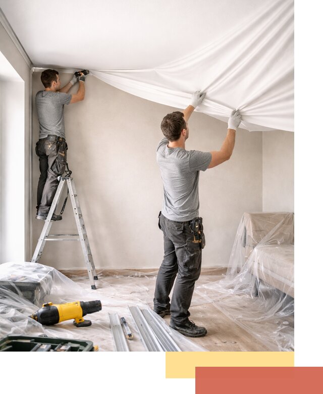 Монтаж тканевого натяжного потолка в Шадринске недорого и быстро