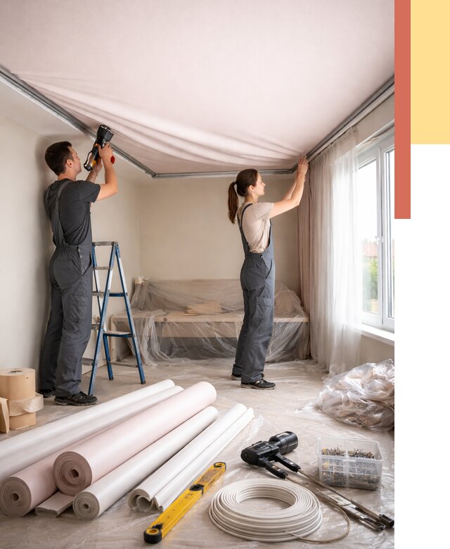 Монтаж цветного натяжного потолка в Шадринске от 4343 руб/м² — быстро и недорого | ОТДЕЛОЧНИК-Шдр