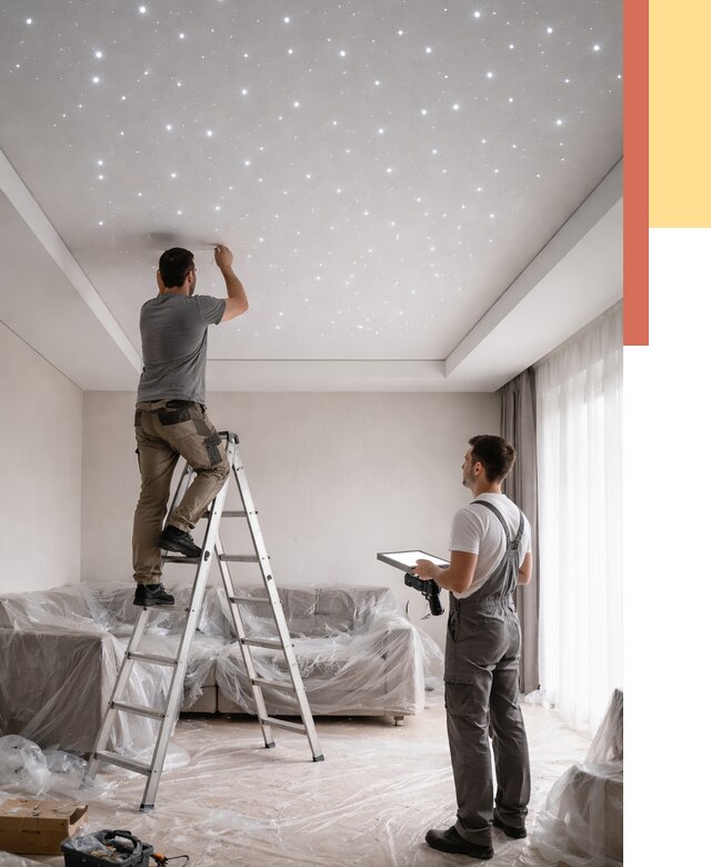 Монтаж натяжного потолка «звездное небо» в Шадринске от 6722 руб. | ОТДЕЛОЧНИК-Шдр