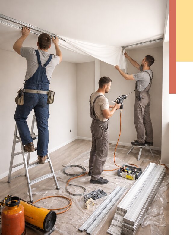 Монтаж натяжного потолка в студии в Шадринске от 5688 руб. — быстро и недорого | ОТДЕЛОЧНИК-Шдр