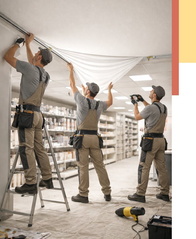 Монтаж натяжного потолка в магазине в Шадринске от 4653 руб. быстро и недорого | ОТДЕЛОЧНИК-Шдр