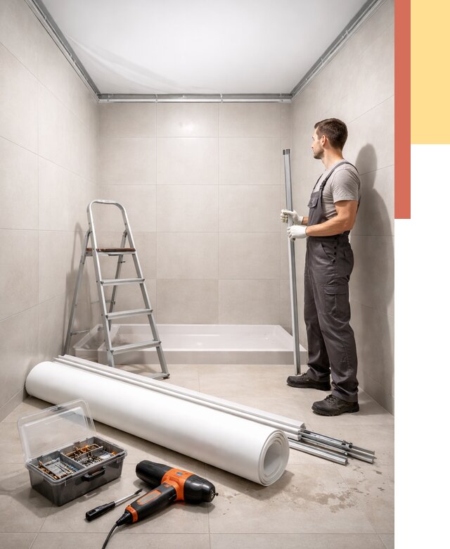 Монтаж натяжного потолка в санузле в Шадринске от 1913 руб. — ОТДЕЛОЧНИК-Шдр