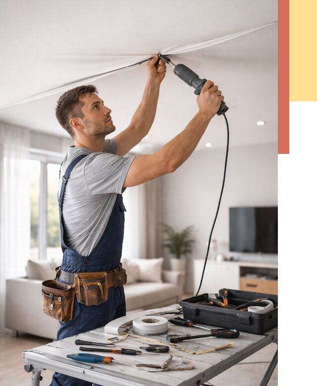 Ремонт натяжных потолков в Шадринске от 9824 руб. под ключ — ОТДЕЛОЧНИК-Шдр